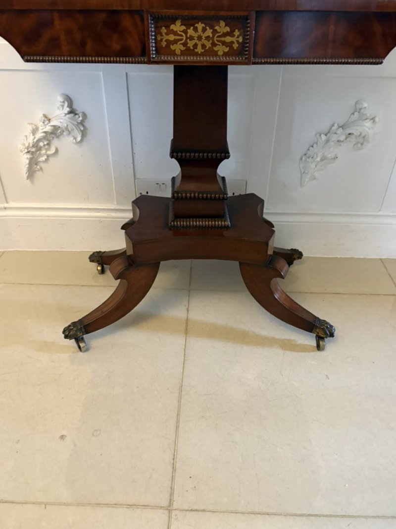 Antique English Regency Mahogany Brass Inlaid Fold Over Console Card Table - Image 17